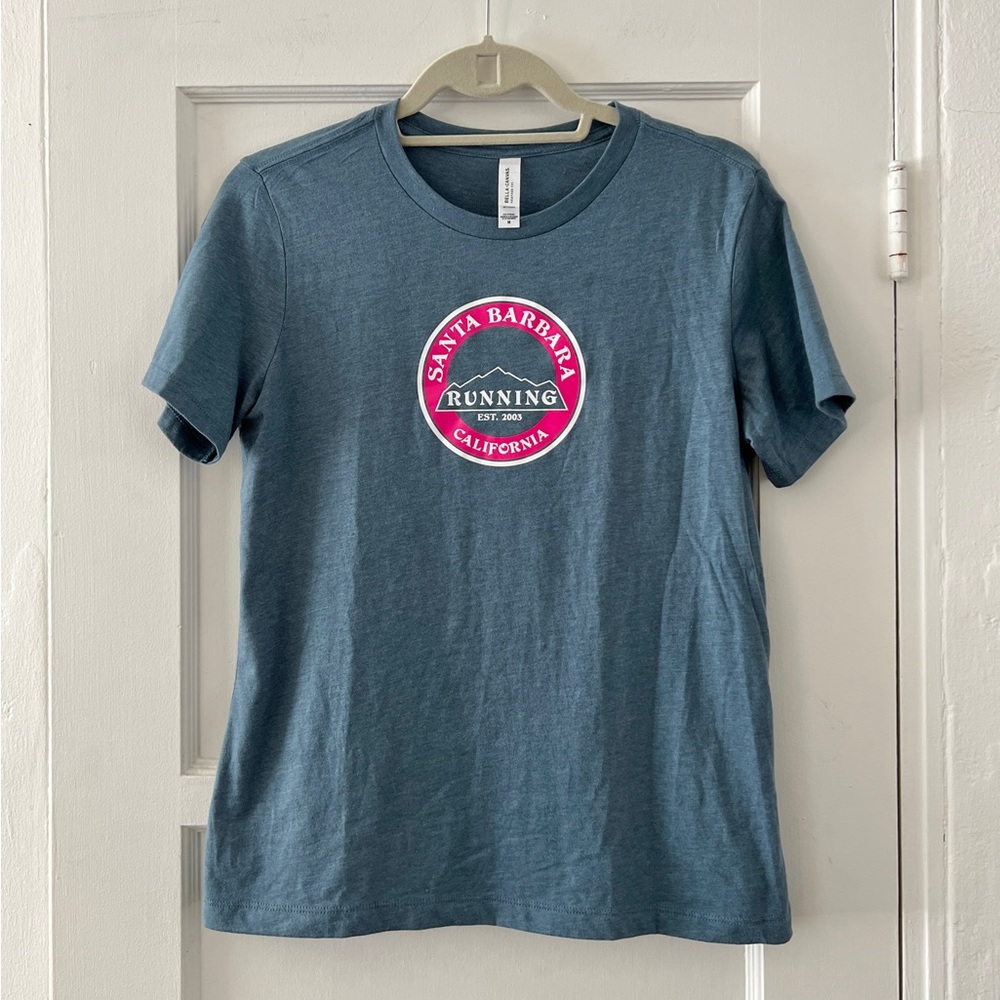 Santa Barbara Running Co. Tee workout top t-shirt California blue pink Medium
